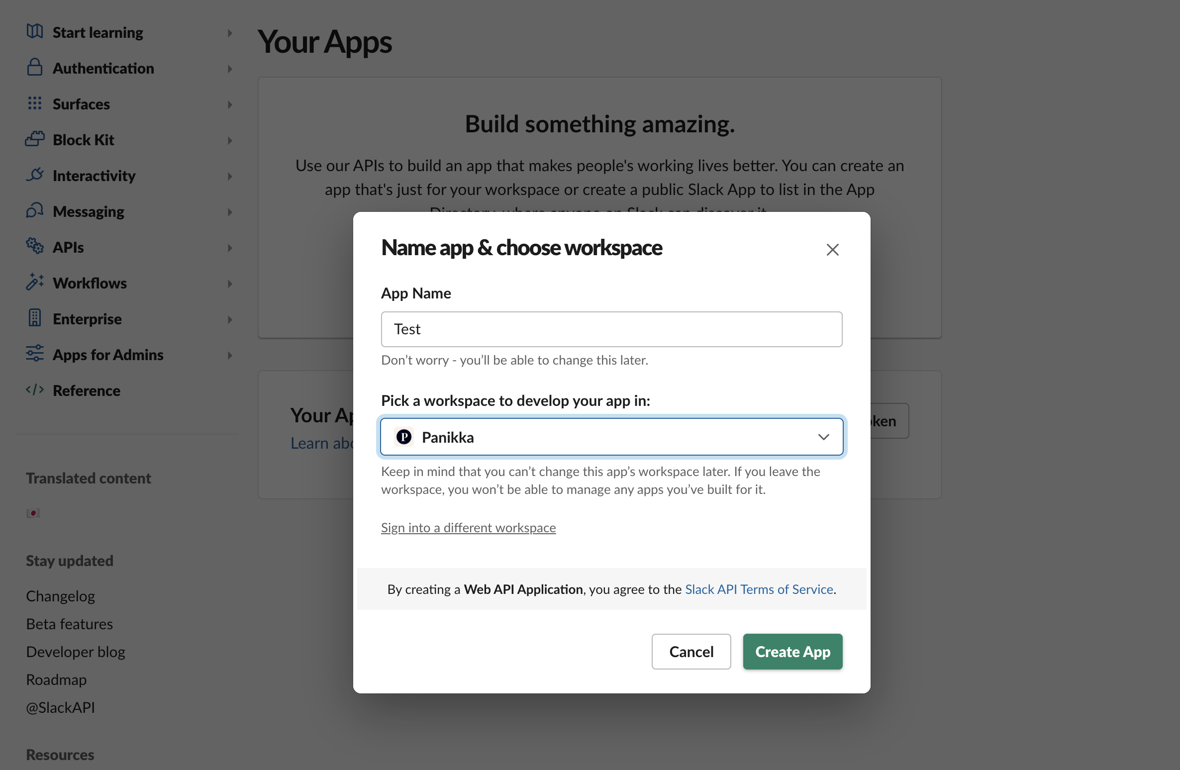 Create Slack app